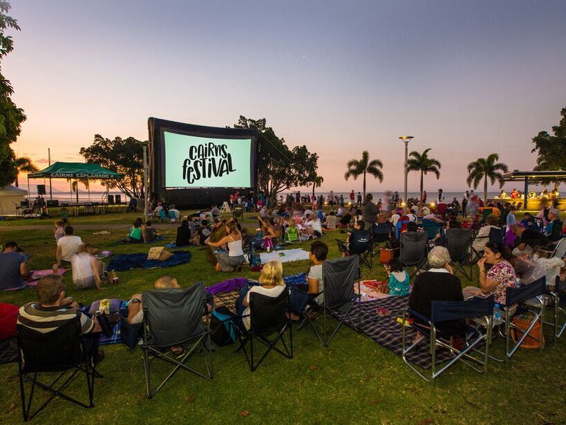 An outdoor cinema set up on the Esplanade